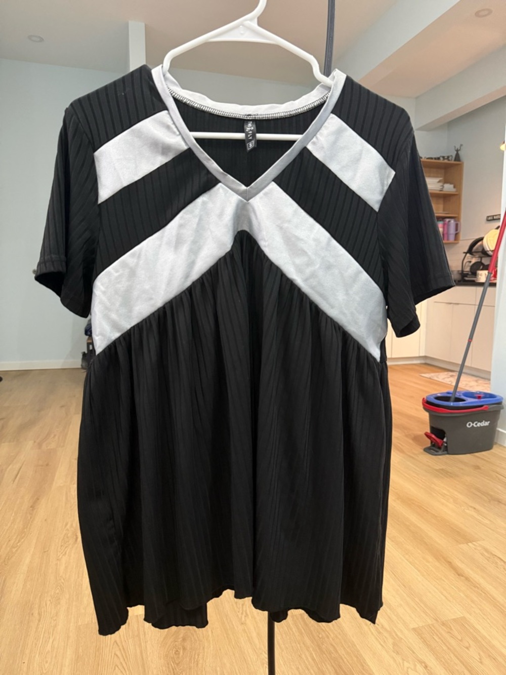 Black and White V-Neck Women's Top